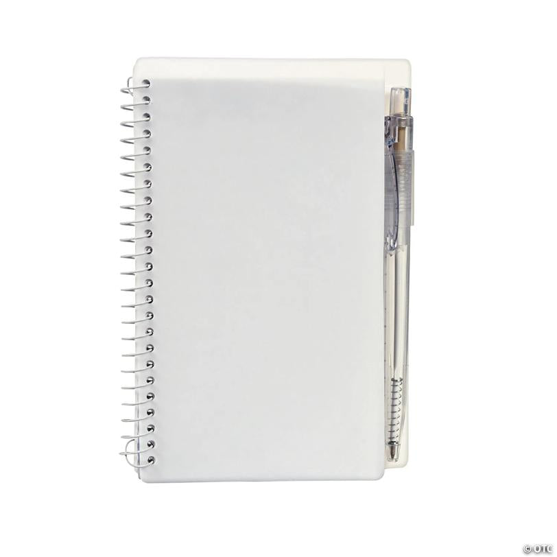 6" Classic White Spiral Paper Notebook with Plastic Pens for 12 | Elite Festo