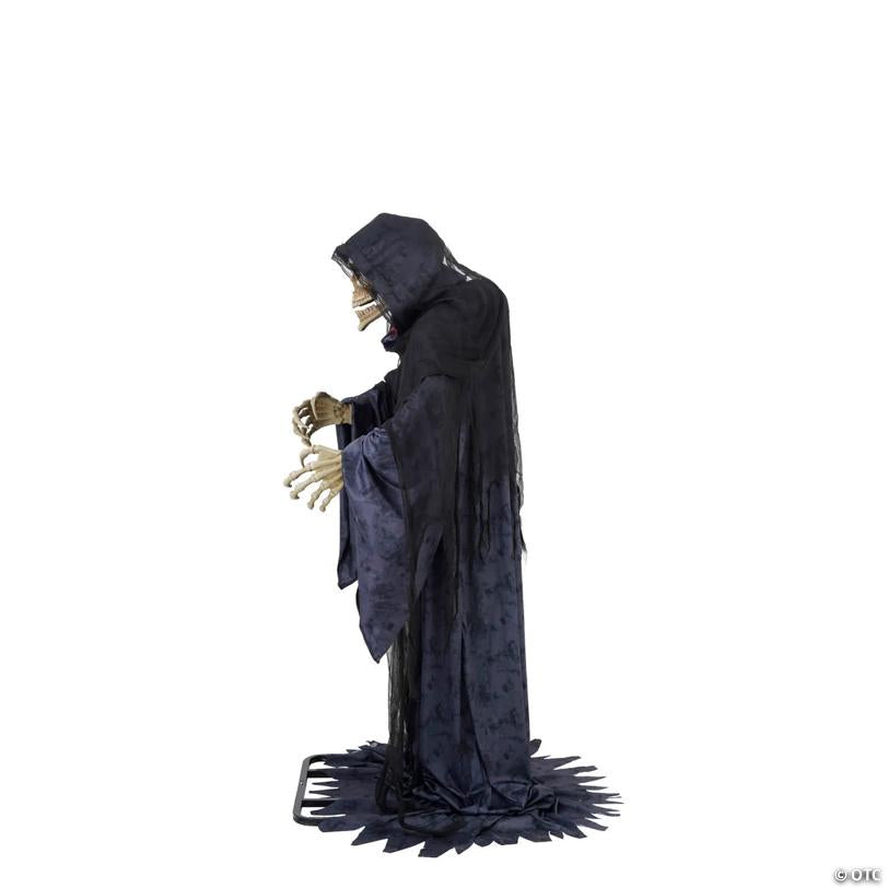 6 Ft. 9" Animated Light-Up Rising Skeleton Reaper in Hooded Cloak Halloween Decoration - image 3