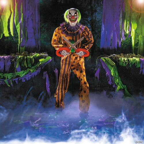 6 Ft. Animated Light-Up Yellow & Black Snippers the Clown Halloween Decoration