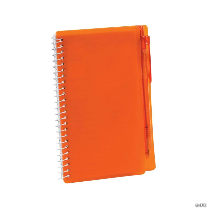 6" Orange Spiral Paper Notebooks with Black Ink Pens - 12 Pc. | Elite Festo