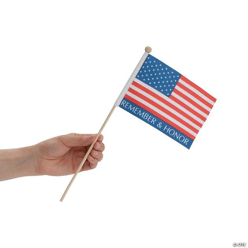 6" x 4" Small Memorial Day Cloth Flags on Wooden Sticks - 12 Pc.