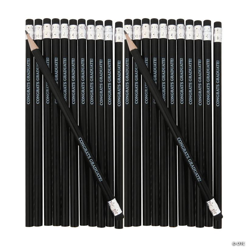 7 1/2" Personalized Black Solid Color Wood Pencils - 24 Pc. | Elite Festo