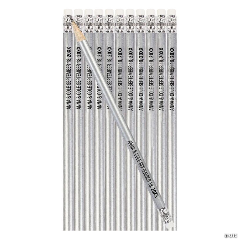 7 1/2" Personalized Metallic Silver Wood Pencils - 24 Pc. | Elite Festo
