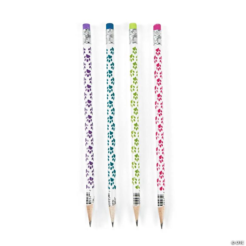 7 1/2" Bulk 144 Pc. Paw Print Pink, Blue, Purple & Green Wood Pencils