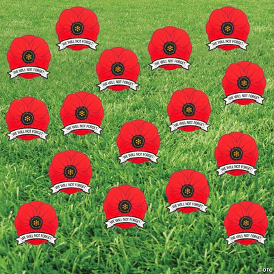 7 3/4" Bulk 24 Pc. Mini Memorial Day Poppy Single-Sided Plastic Yard Signs