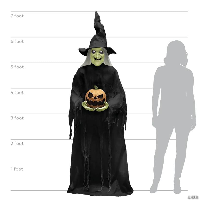 7 Ft. Animated Light-Up Green Witchy Witch Halloween Decoration - image 2