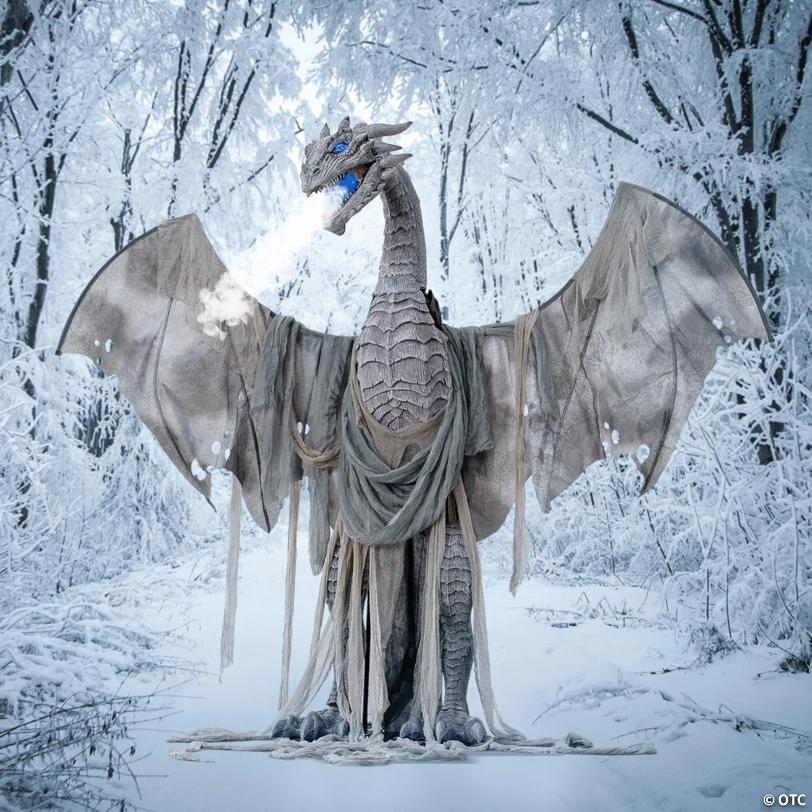 7 Ft. Animated Winter Dragon Metal Halloween Decoration with Volume Control - image 4