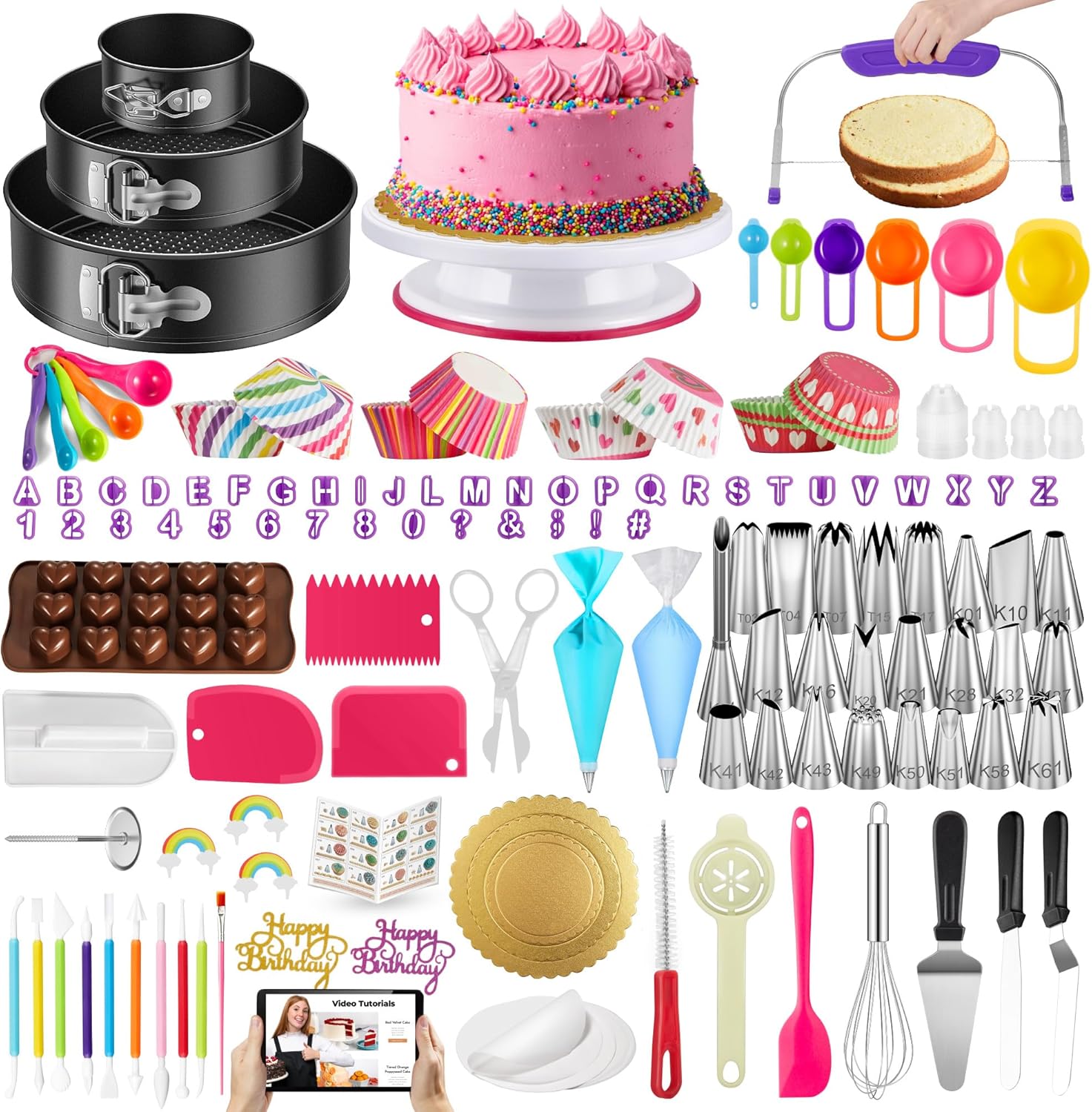 Kootek 700pcs Cake Decorating Kit, Baking Supplies with Springform Pans, Cake Turntable for Decorating, Piping Tips Set, Pastry Bags