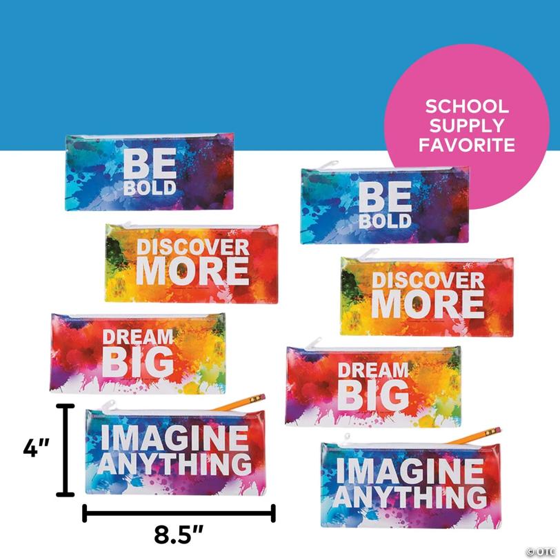 8 1/2" x 4" Bulk 48 Pc. Watercolor Motivational Vinyl Pencil Cases