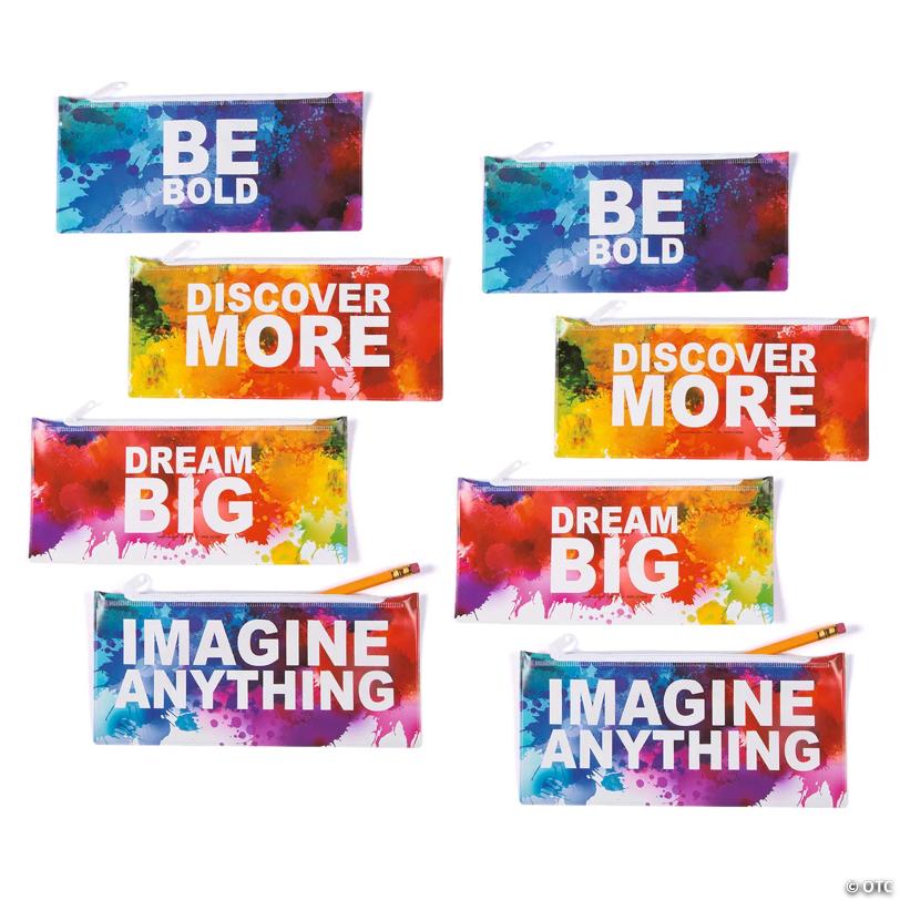 8 1/2" x 4" Bulk 48 Pc. Watercolor Motivational Vinyl Pencil Cases