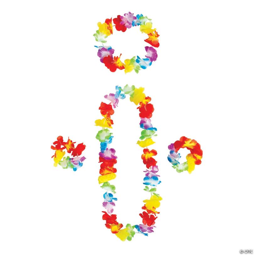8" – 40" Rainbow Luau Party Flower Polyester Lei Accessory Set – 48 Pc. | Elite Festo