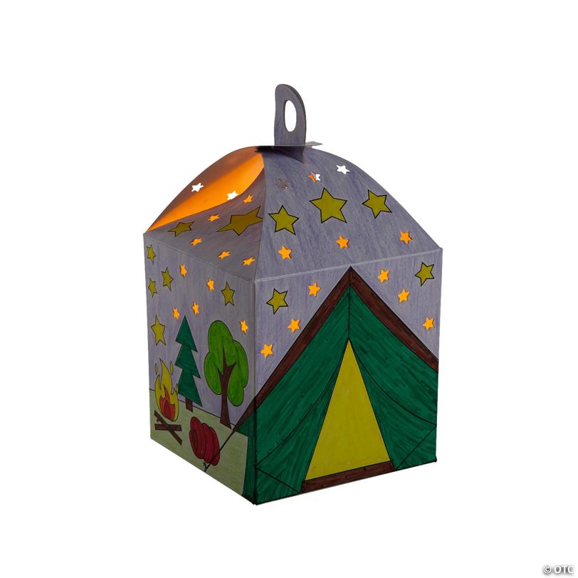 8" Color Your Own Camp-Themed Cardstock Luminaries with Tea Lights - 12 Pc.