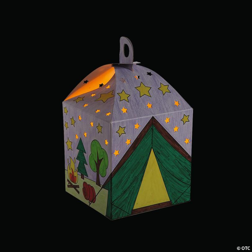 8" Color Your Own Camp-Themed Cardstock Luminaries with Tea Lights - 12 Pc.