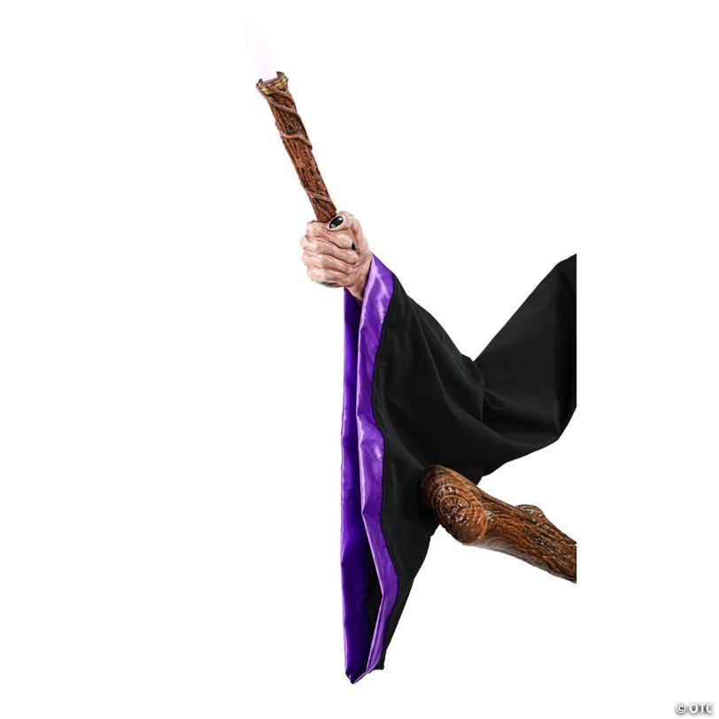 8 Ft. Animated Light-Up Hovering Witch with Broom & Wand Halloween Decoration - image 6