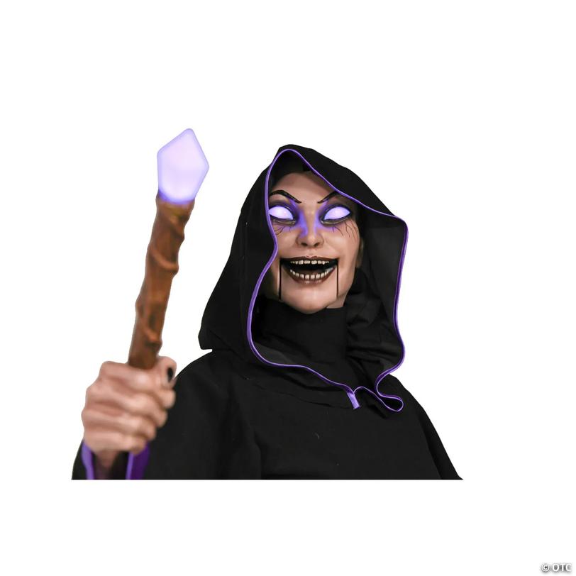8 Ft. Animated Light-Up Hovering Witch with Broom & Wand Halloween Decoration - image 5