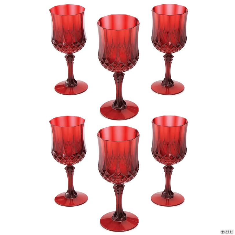 8 oz. Bulk 48 Ct. Red Patterned Plastic Wine Glasses