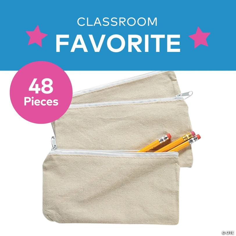 8" x 4 1/4" Bulk 48 Pc. Zippered Natural Canvas Pencil Cases