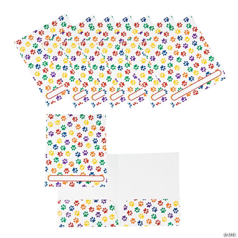 9 3/4" x 12" Bulk 48 Pc. Paw Print Patterned Cardstock Pocket Folders