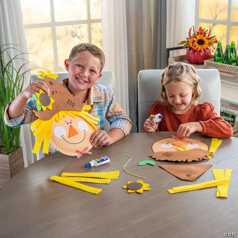 9" Paper Plate Fall Scarecrow Hanging Sign Craft Kit - Makes 12