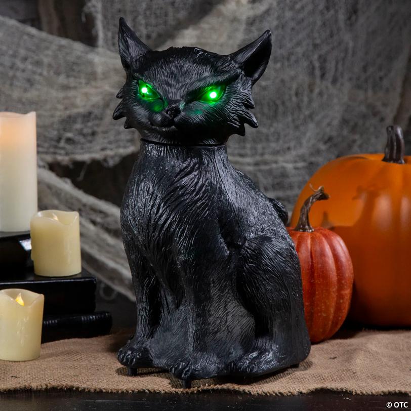 Animated & Light-Up Black Cat Tabletop Halloween Decoration - 14