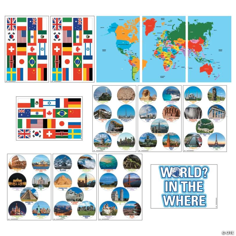 Around the World Cardstock Bulletin Board Decorating Set - 63 Pc.