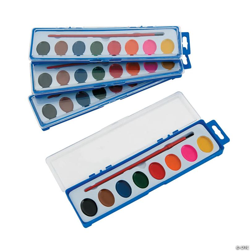 Bulk 100 Pc. Assorted Colors Watercolor Paint Tray Classpack - 8 Colors pet set
