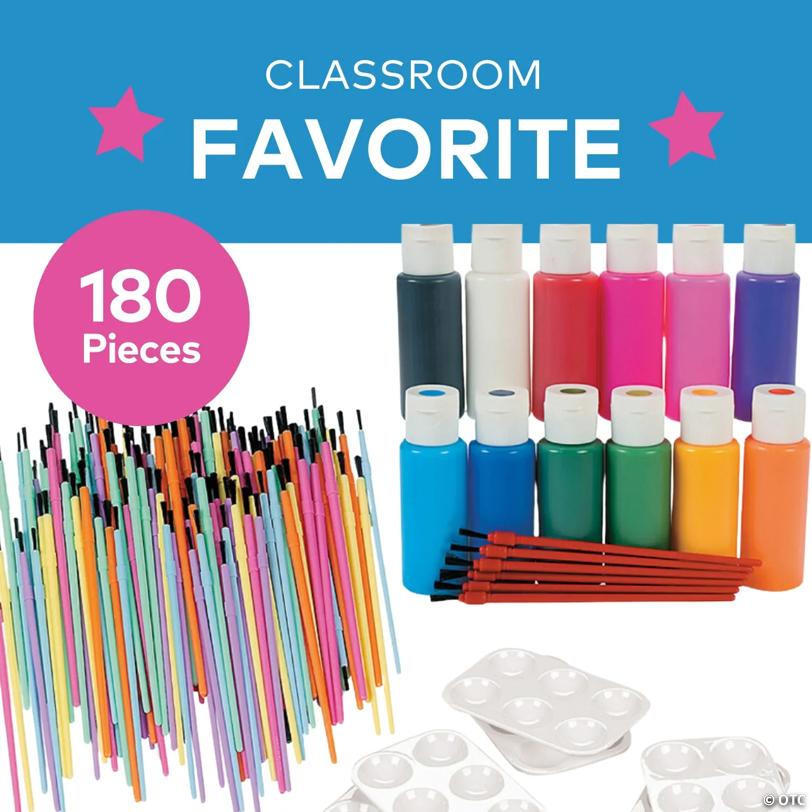 Bulk 180 Pc. Suncatcher Paint, Paintbrushes & Classroom Supply Kit