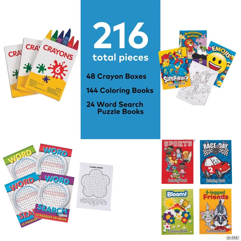 Bulk 216 Pc. Coloring & Activity Book Assortment with Crayons