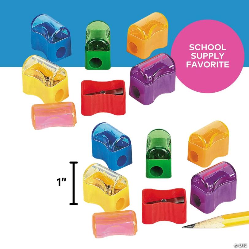 Bulk 288 Pc. Solid Bright Color Plastic Pencil Sharpeners with Caps