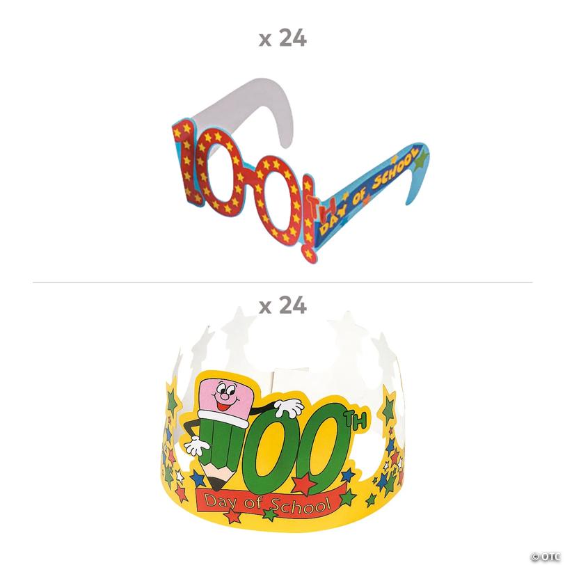 Bulk 48 Pc. 100th Day of School Crowns & Glasses Accessories Kit