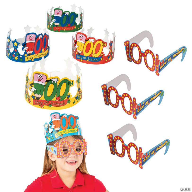 Bulk 48 Pc. 100th Day of School Crowns & Glasses Accessories Kit
