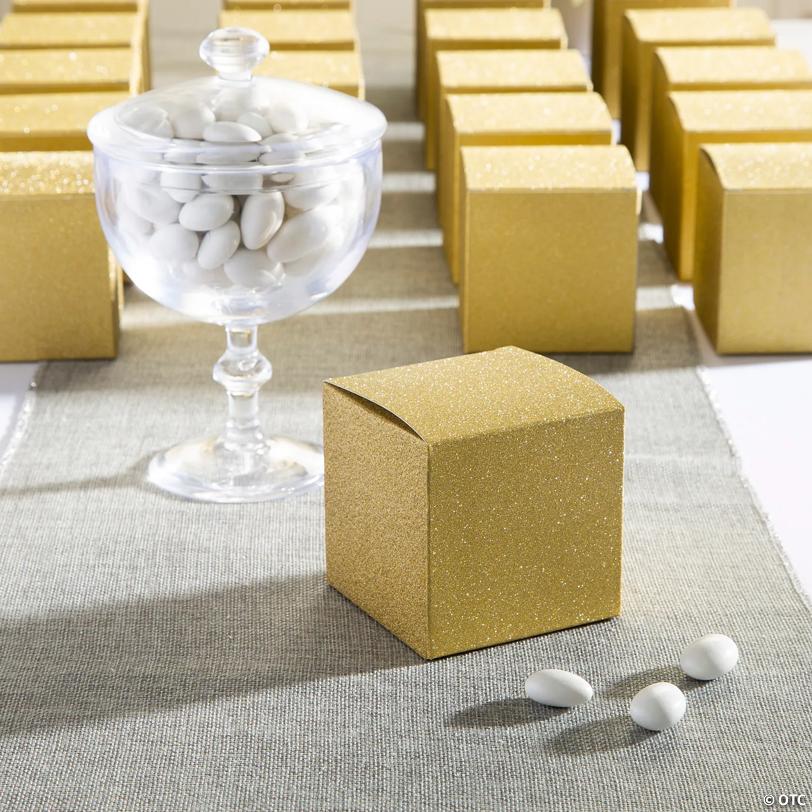 Bulk 48 Pc. Mini Gold Glitter Favor Boxes | Elite Festo