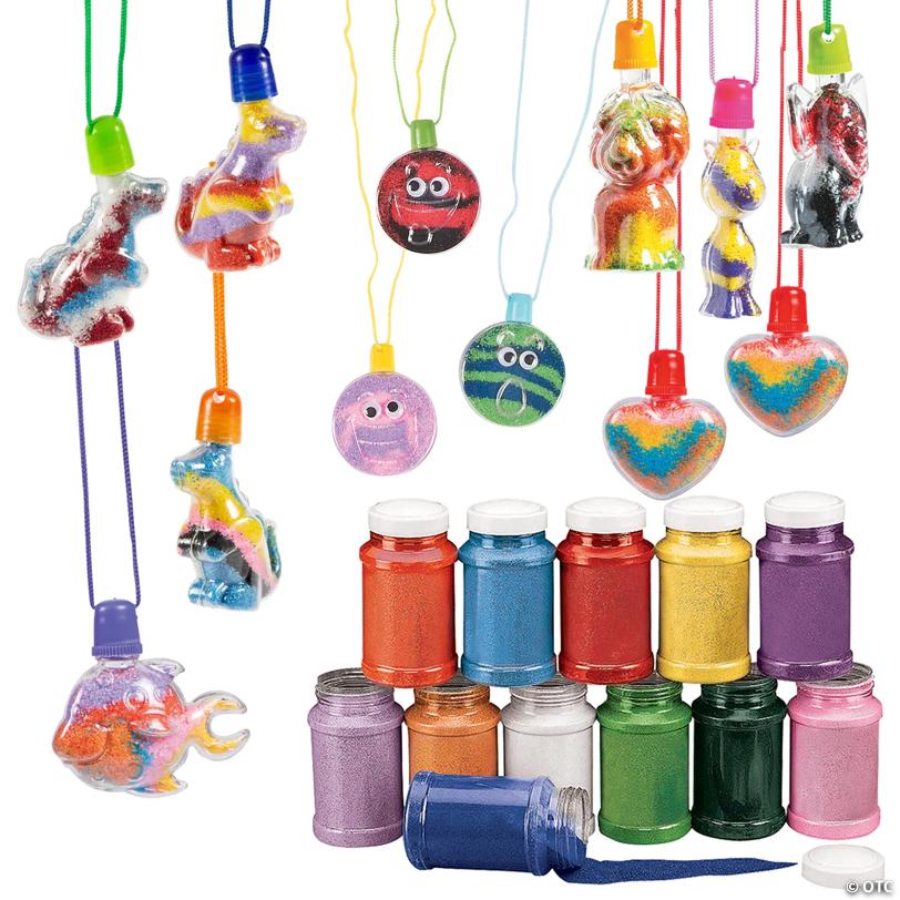 Bulk 72 Pc. Bright Color Sand Art Bottle Necklace Assortment Kit