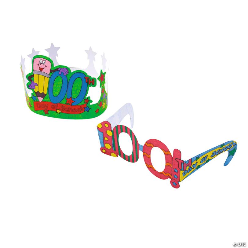 Bulk Color Your Own 100th Day of School Crowns & Glasses Kit for 48