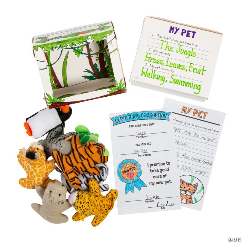 Bulk Color Your Own Mini Stuffed Jungle Animal Desk Pet Habitat Kit for 48