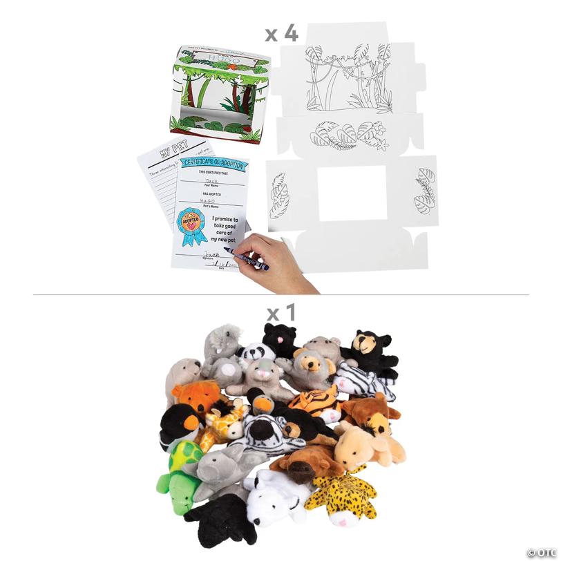 Bulk Color Your Own Mini Stuffed Jungle Animal Desk Pet Habitat Kit for 48