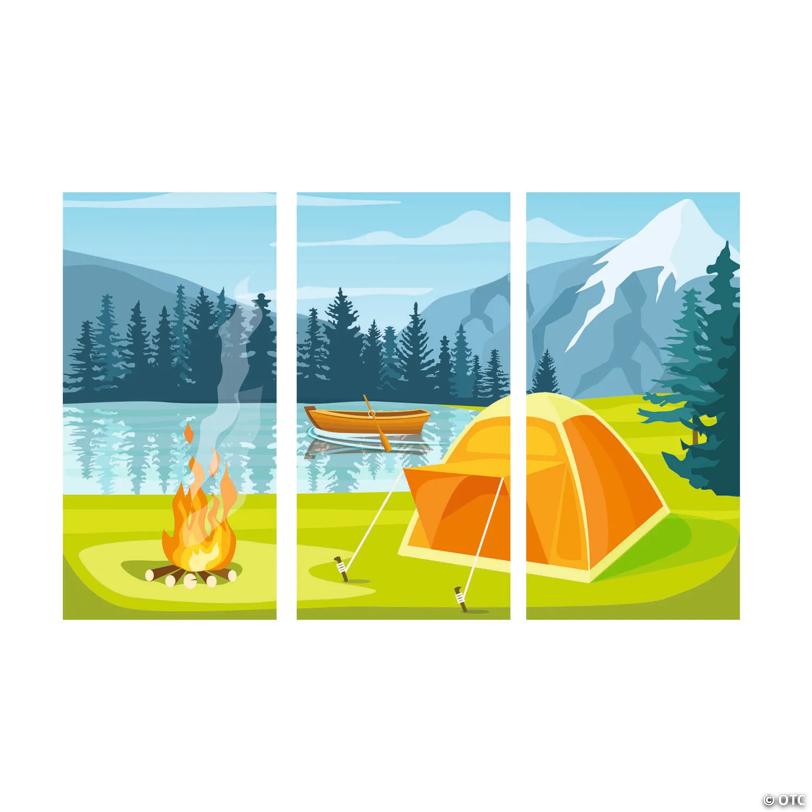 Camp Site Mountain Lake Scene Polyester Backdrop Set - 8 ft x 6 ft