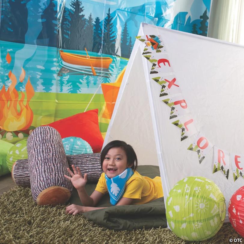 Camp Site Mountain Lake Scene Polyester Backdrop Set - 8 ft x 6 ft