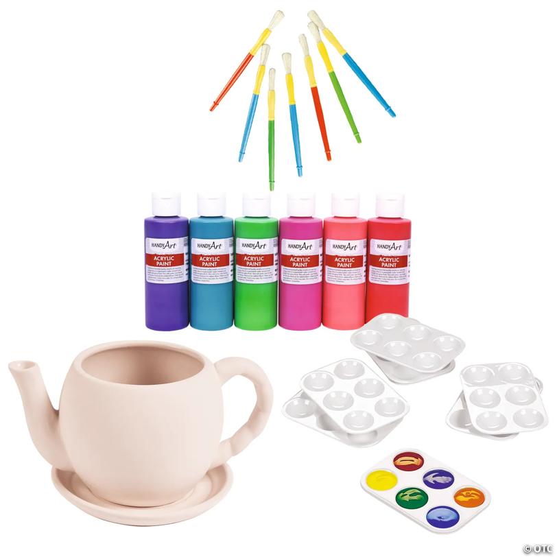 DIY Ceramic Teapot Flower Planter Decorating Kit - 42 Pc.