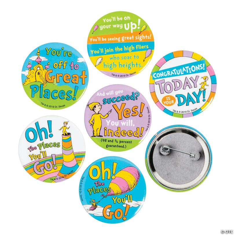 Dr. Seuss™ Oh, the Places You’ll Go Buttons - 24 Pc. | Elite Festo