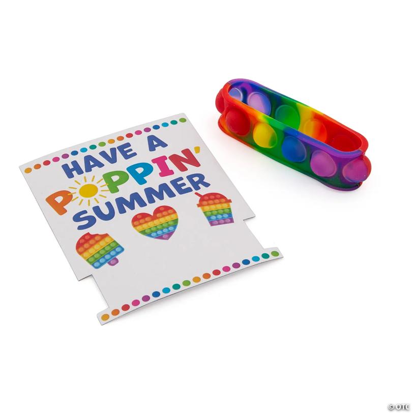 End of Year Lotsa Pops Pop Fidget Toy Rainbow Bracelets with Card for 12