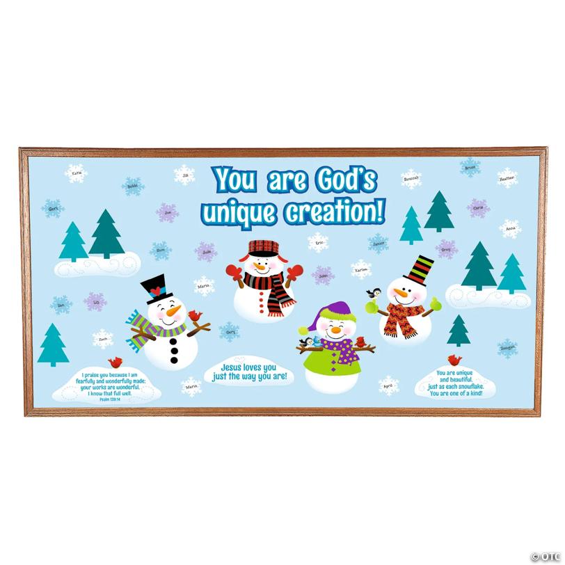 God Made Me Unique Snowman Cardstock Classroom Bulletin Board Set - 65 Pc.