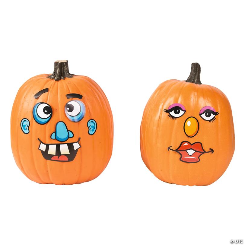 Goofy Jack-O-Lantern Face Sticker Pumpkin Decorations - Makes 12