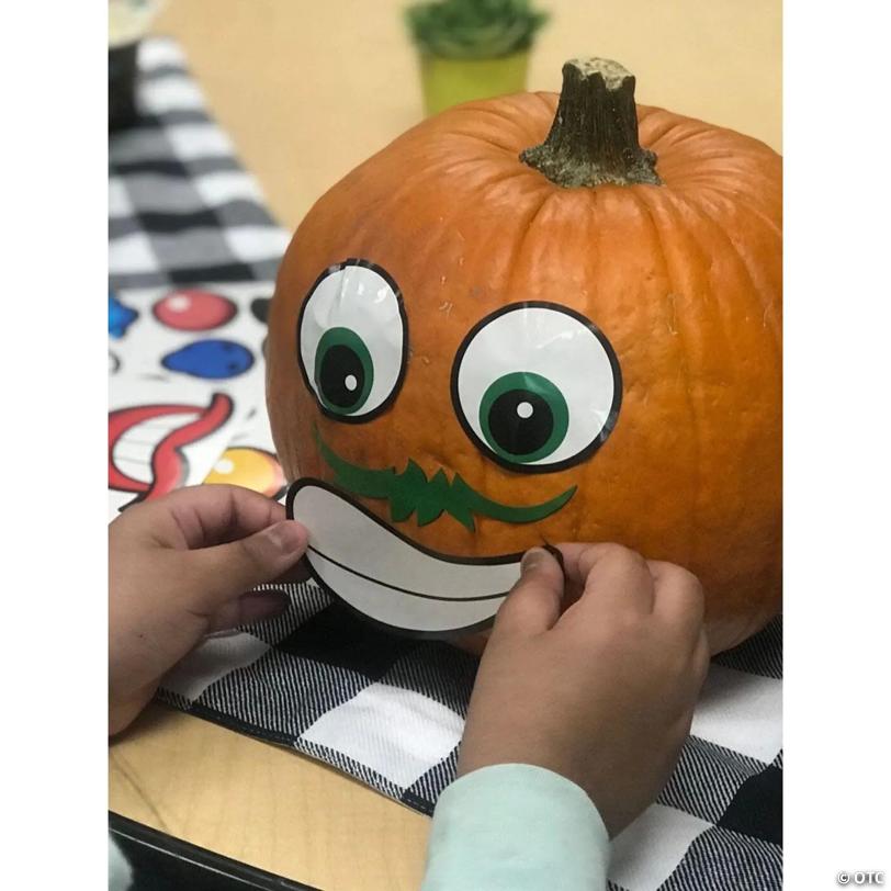 Goofy Jack-O-Lantern Face Sticker Pumpkin Decorations - Makes 12
