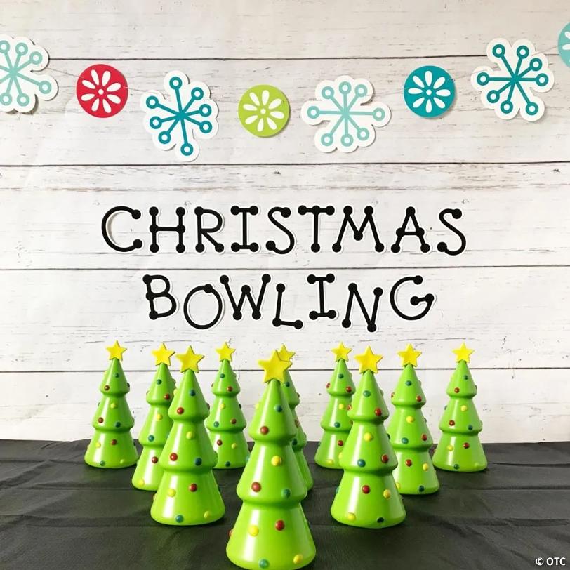 Holiday Christmas Tree Red & Green Plastic Bowling Game Set