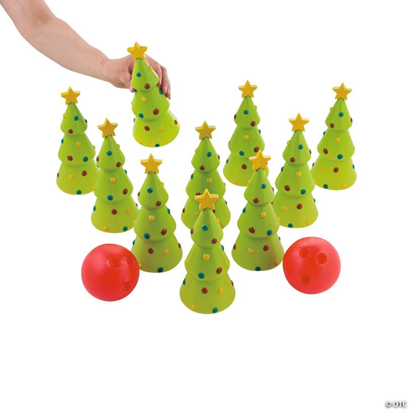Holiday Christmas Tree Red & Green Plastic Bowling Game Set