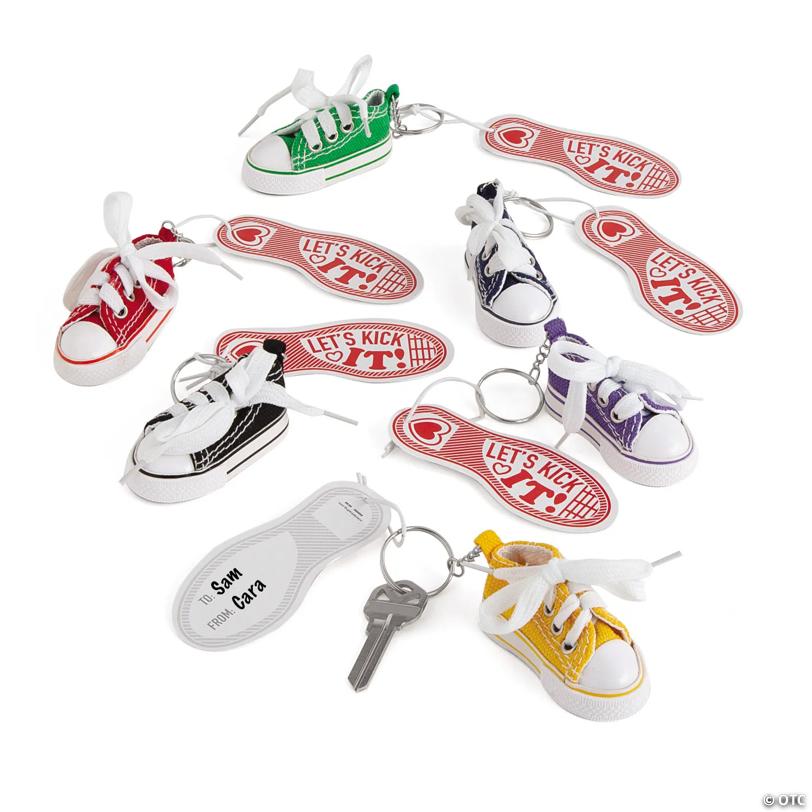 Let's Kick It Tennis Shoe Keychains Valentine Exchanges with Card for 12