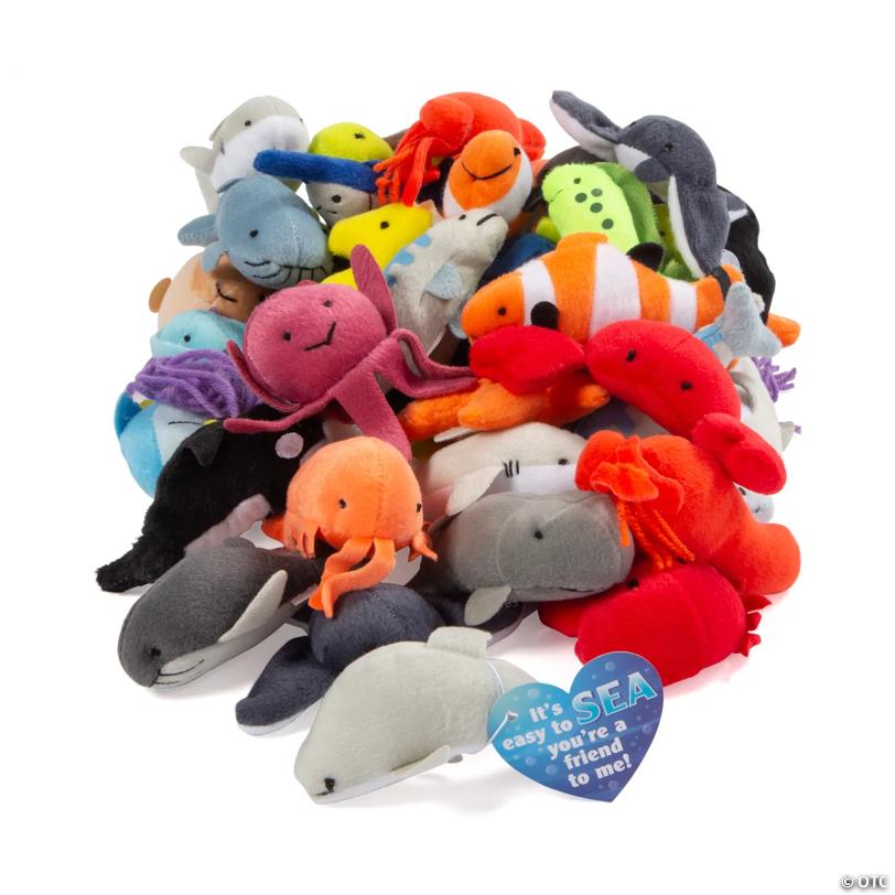 Mini Sea Life Stuffed Animals Valentine Exchanges with Card for 50