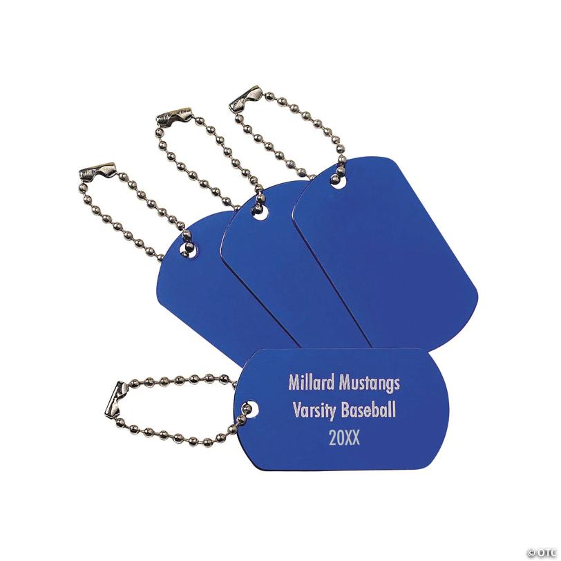 Personalized Blue Dog Tag Keychains - 12 Pc. | Elite Festo