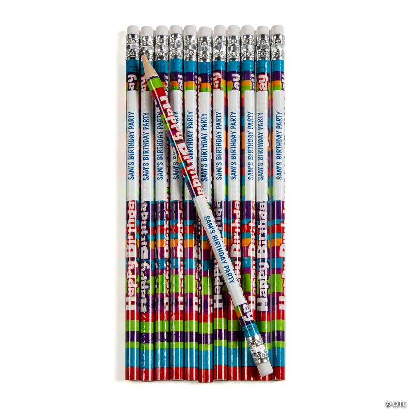 Personalized Happy Birthday Stripe Pencils - 24 Pc.